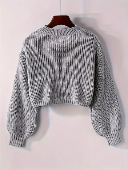 Magdalena | Damen Winter-Cropped Rippstrick-Pullover