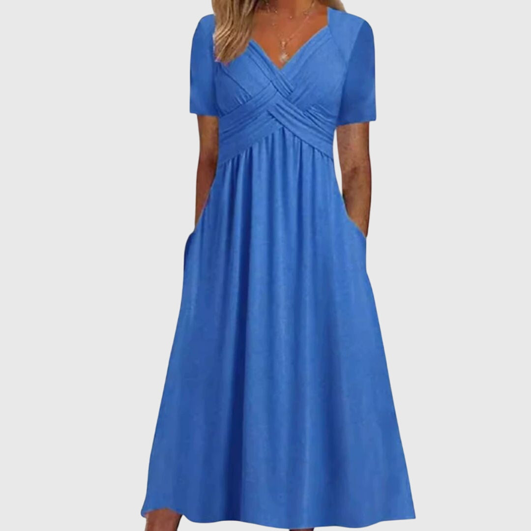 Leonie | Damen Maxikleid mit V-Ausschnitt und Kurzärmeln