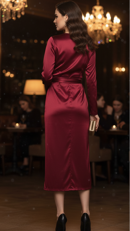 Natalie | Damen Frühlings-Wickel-Abend-Midikleid