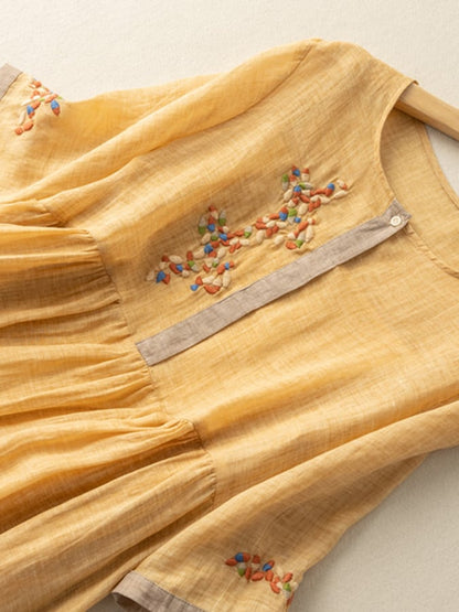 Leonie | Damen Sommer Midi-Kleid mit Ethno-Stickerei
