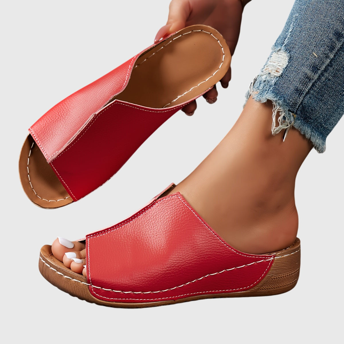 Lydia | Damen Offene Slip-On Keilabsatz-Sandalen