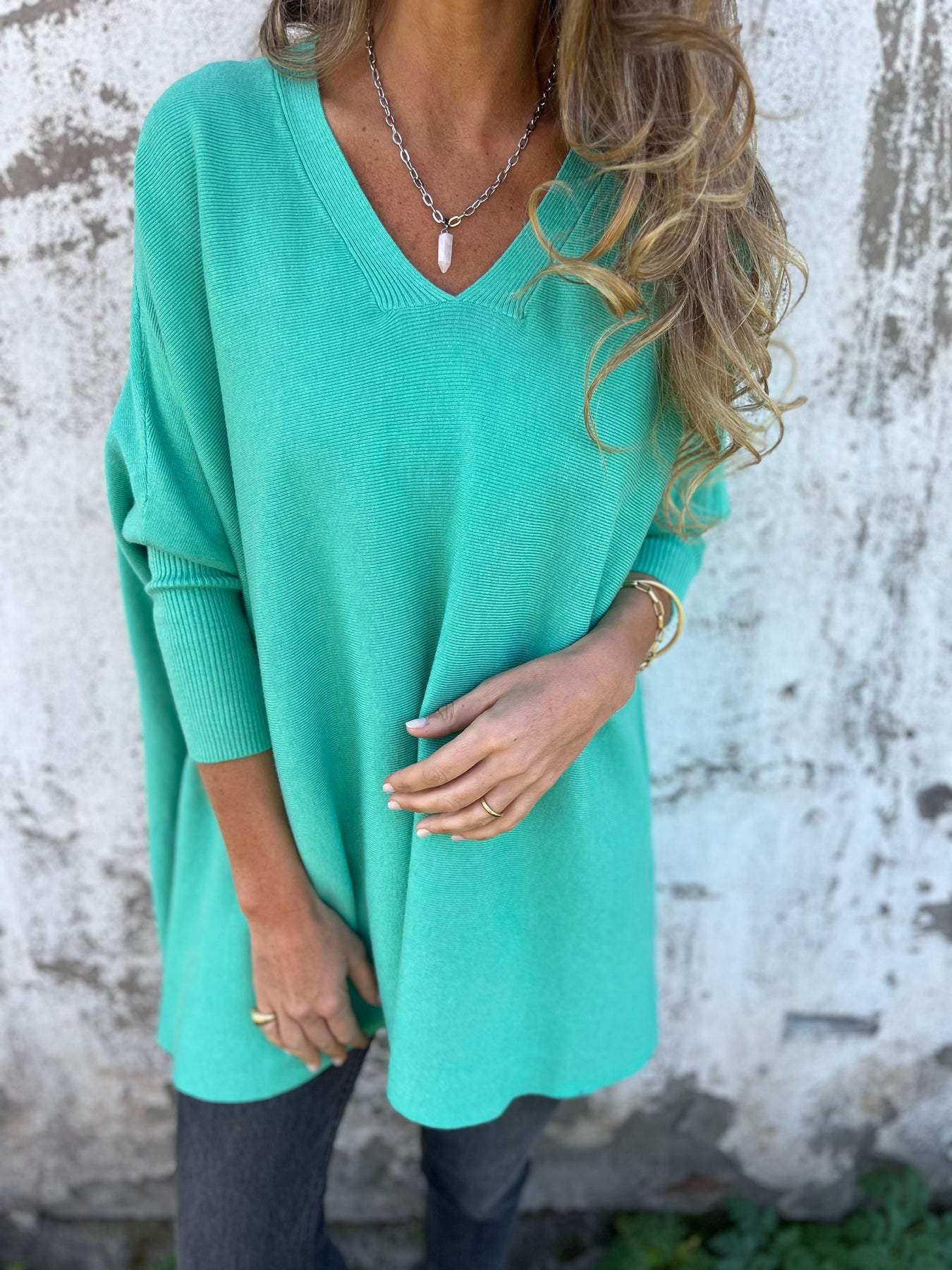 Annika | Damen Lockerer V-Ausschnitt Pullover