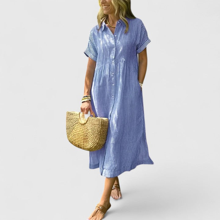 Lydia | Damen Lockeres Gestreiftes Hemd-Midikleid