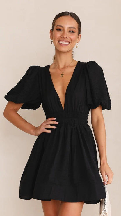 Barbara | Damen Frühlings-Minikleid mit Puffärmeln