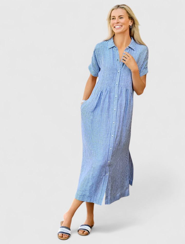 Lydia | Damen Lockeres Gestreiftes Hemd-Midikleid