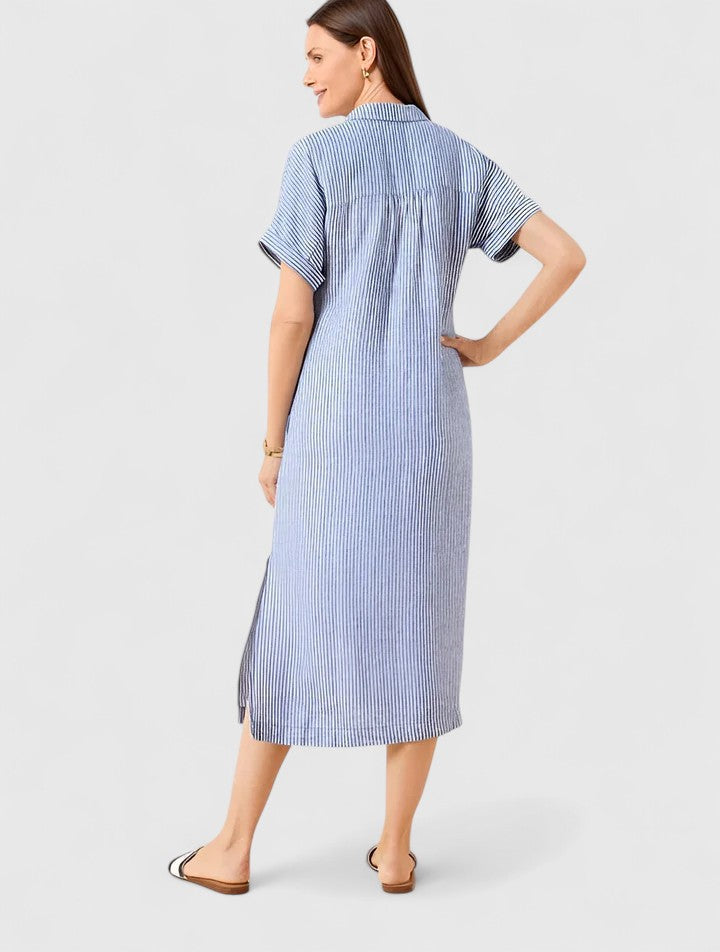 Lydia | Damen Lockeres Gestreiftes Hemd-Midikleid