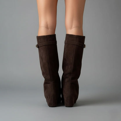 Stefanie | Damen Leder Overknee Stiefel Mit Schnalle