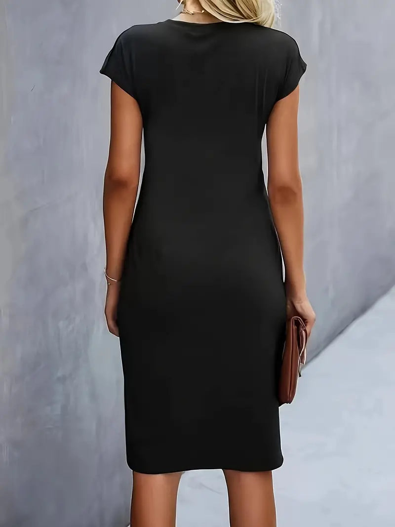 Claudia | Damen Midikleid mit kurzen Ärmeln und Raffung