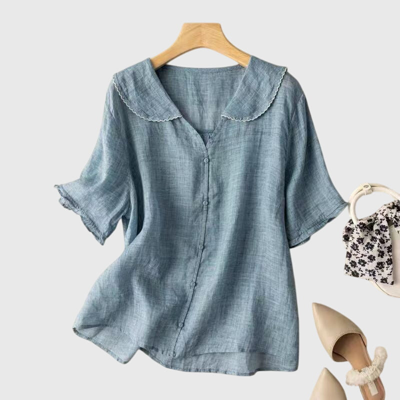 Felicia | Damen Kurzarm-Bluse zum Knöpfen
