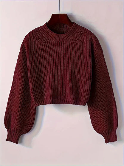 Magdalena | Damen Winter-Cropped Rippstrick-Pullover