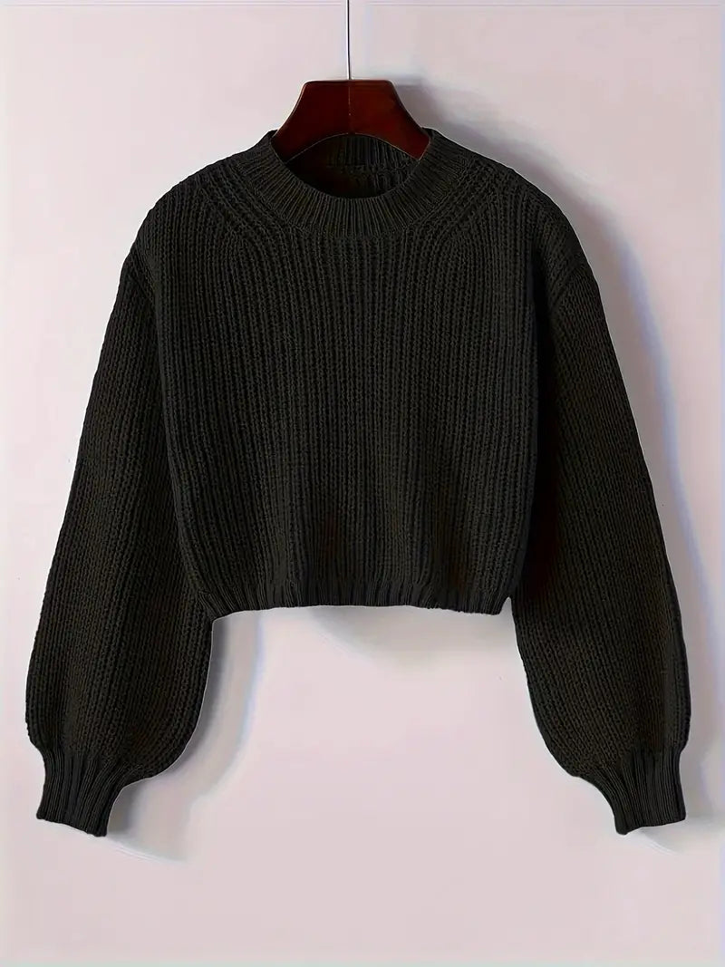Magdalena | Damen Winter-Cropped Rippstrick-Pullover