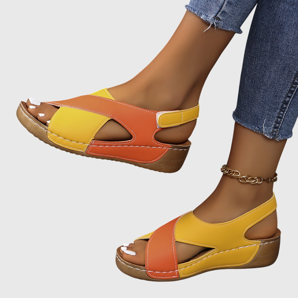 Jacqueline | Damen Lässige Peeptoe Keilabsatz-Sandalen