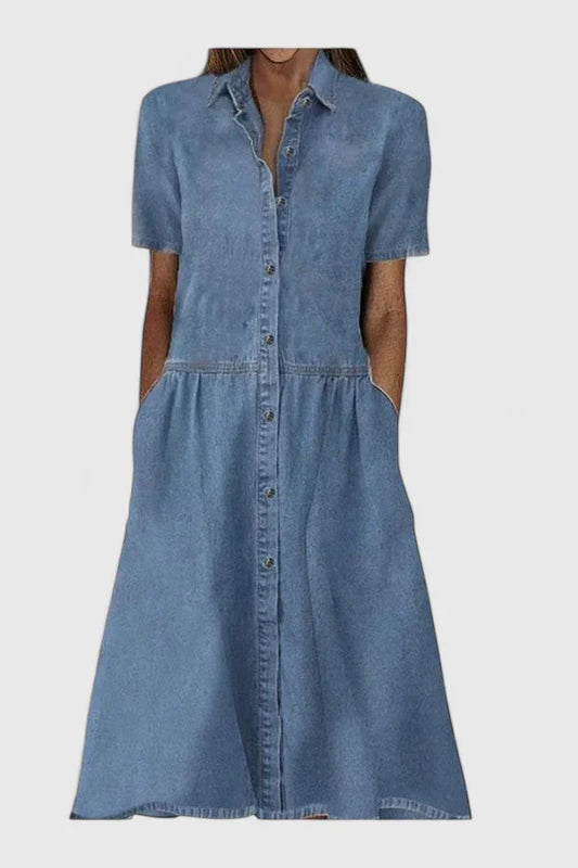 Nicole | Damen Midikleid mit Knopfleiste und Kurzärmeln