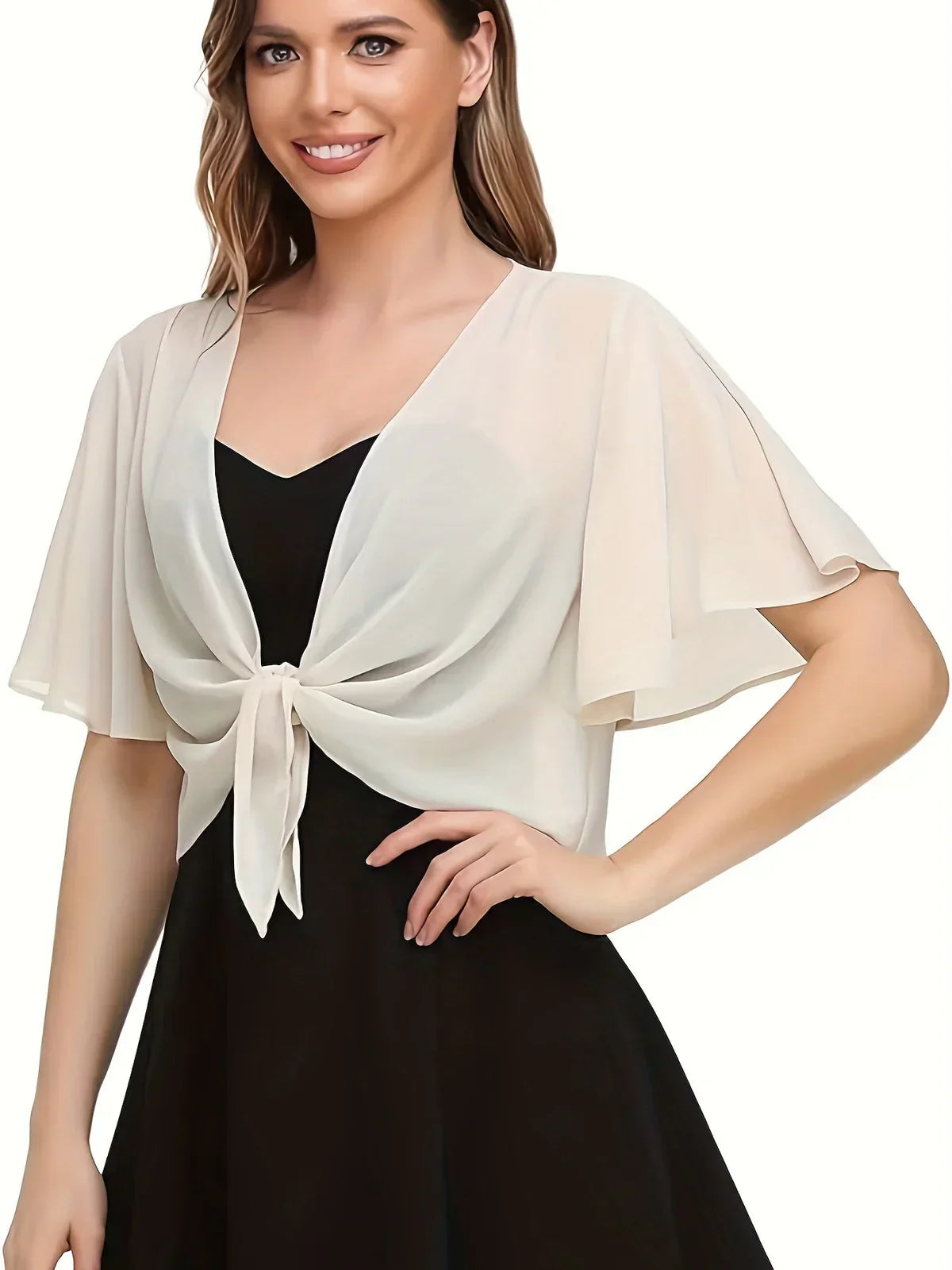 Tamara | Damen Kleid mit Bindeschleife und Flatterärmeln
