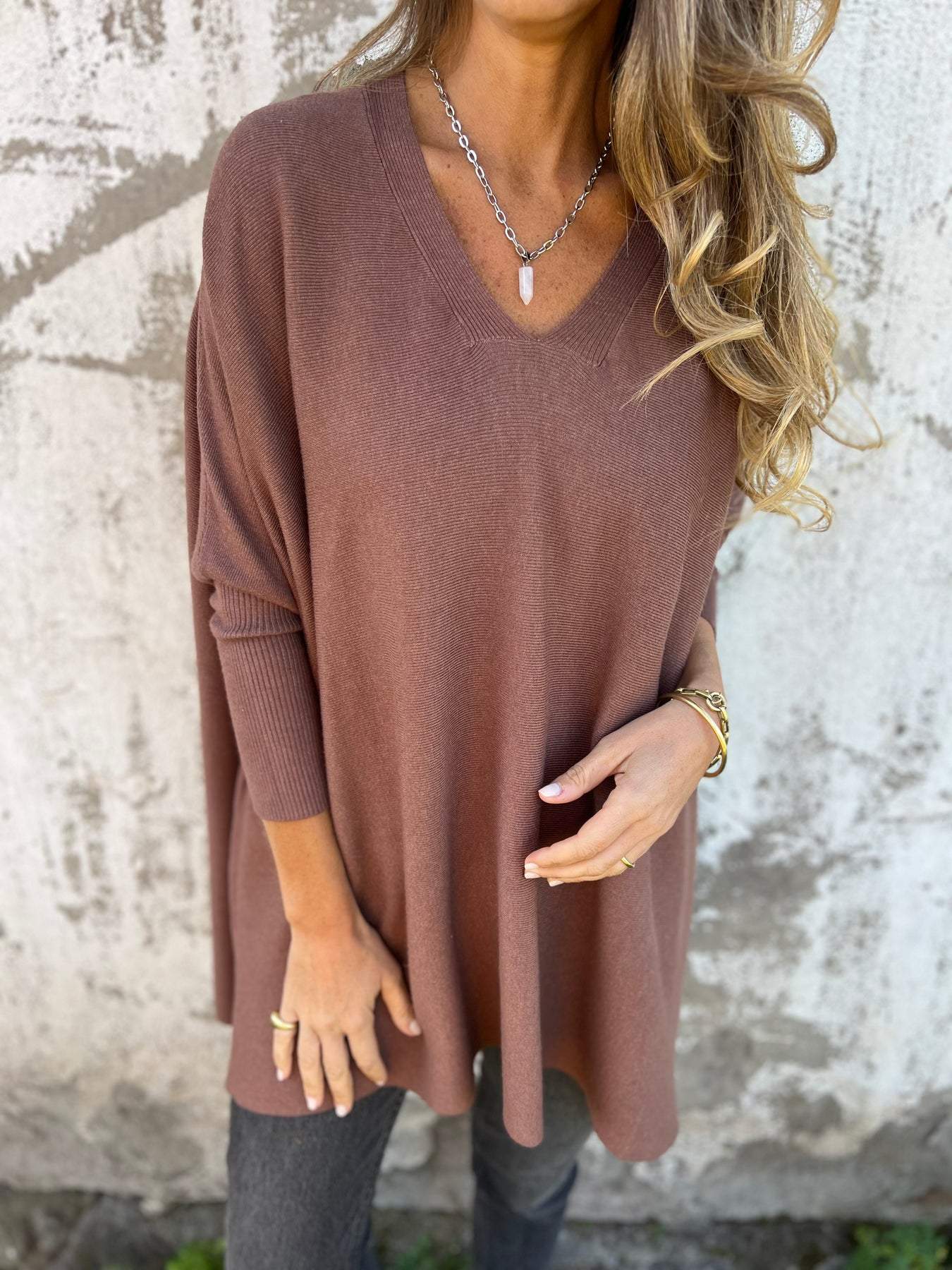 Annika | Damen Lockerer V-Ausschnitt Pullover