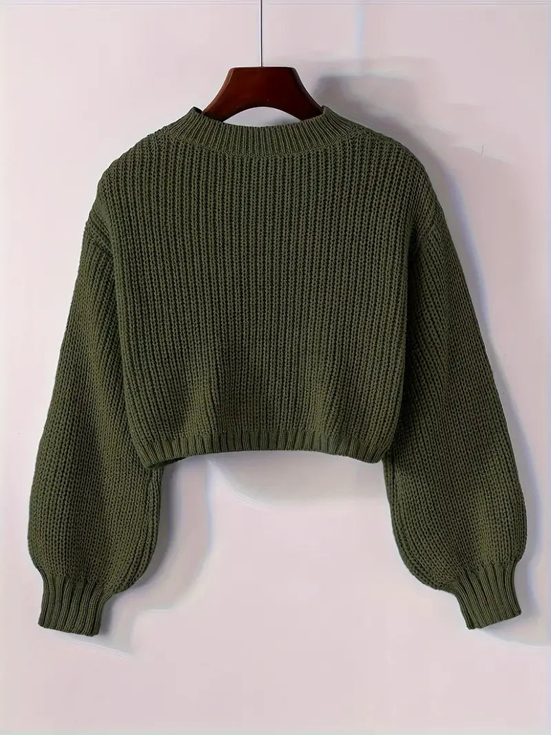 Magdalena | Damen Winter-Cropped Rippstrick-Pullover