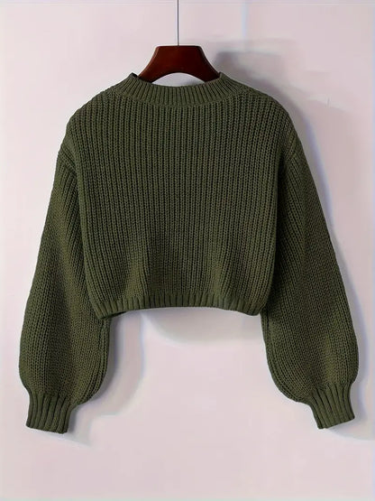 Magdalena | Damen Winter-Cropped Rippstrick-Pullover