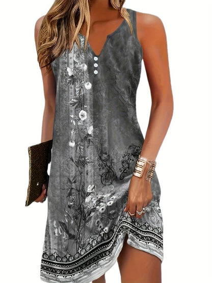 Greta | Damen Ärmelloses Strandkleid mit Kunstprint