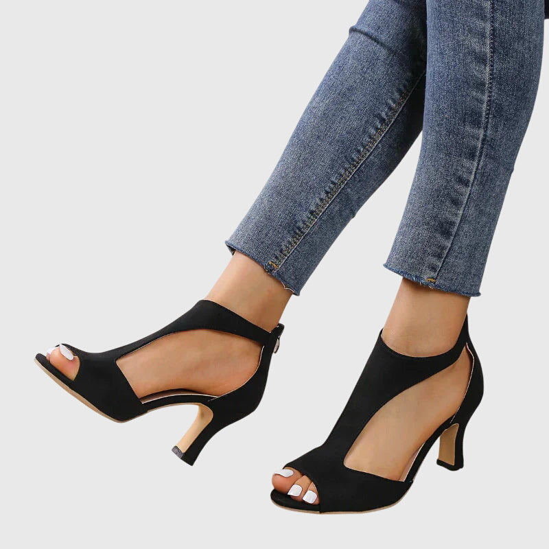 Jessica | Damen Frühlings Riemchen-Sandaletten mit Cutout und offener Zehe
