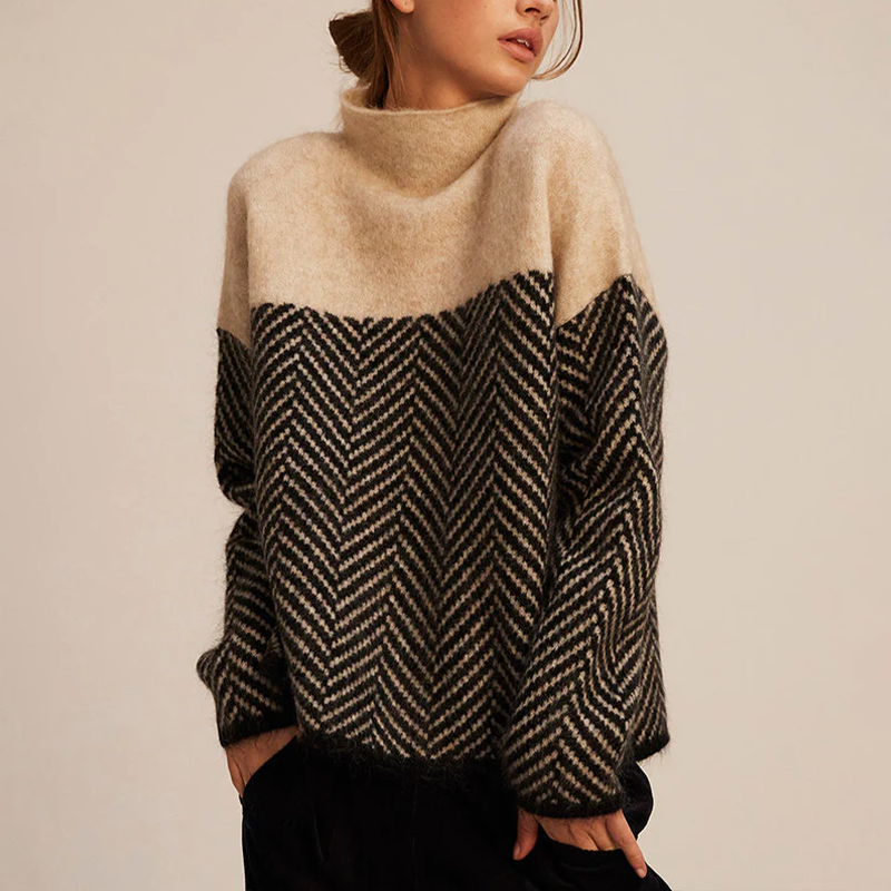 Doris | Damen Lockere Strickpullover mit hohem Kragen