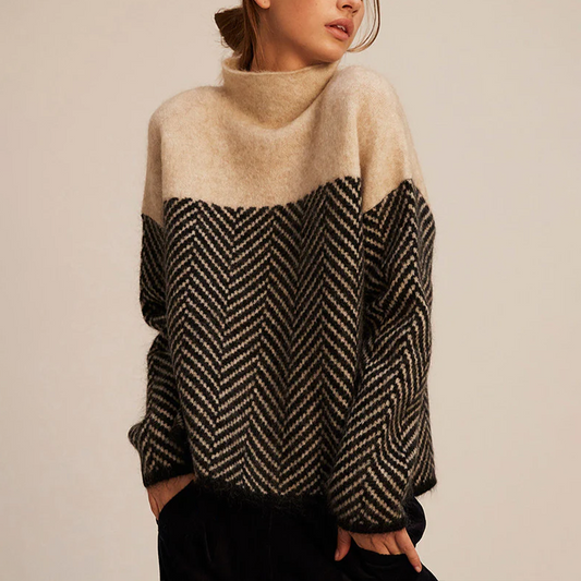 Doris | Damen Lockere Strickpullover mit hohem Kragen