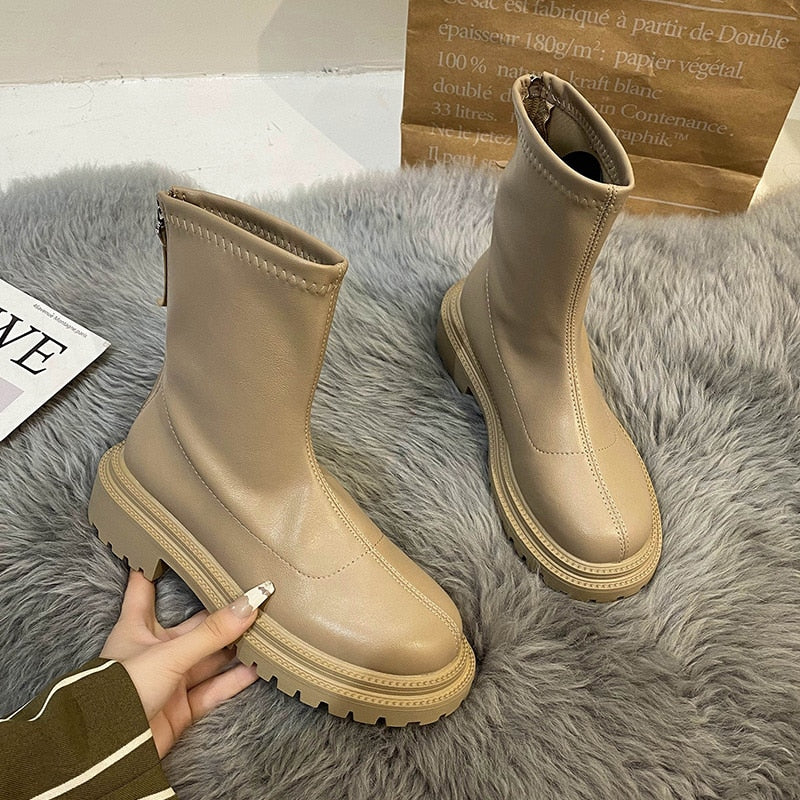 Elsa | Damen Modische Knöchelstiefel mit Breitem Absatz