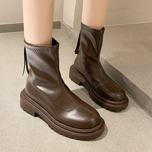 Elsa | Damen Modische Knöchelstiefel mit Breitem Absatz