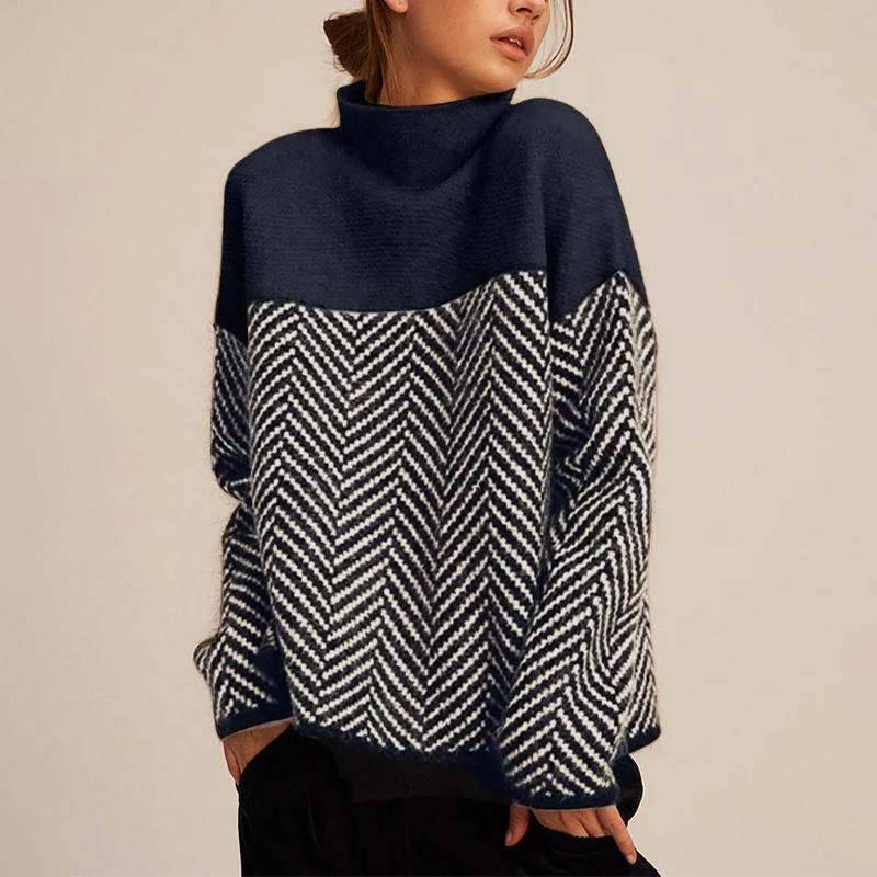 Doris | Damen Lockere Strickpullover mit hohem Kragen