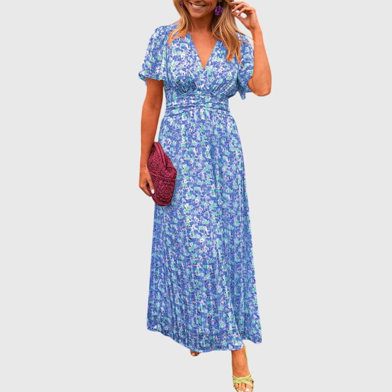 Leonie | Damen Maxikleid mit Blumenmuster und Kurzärmeln