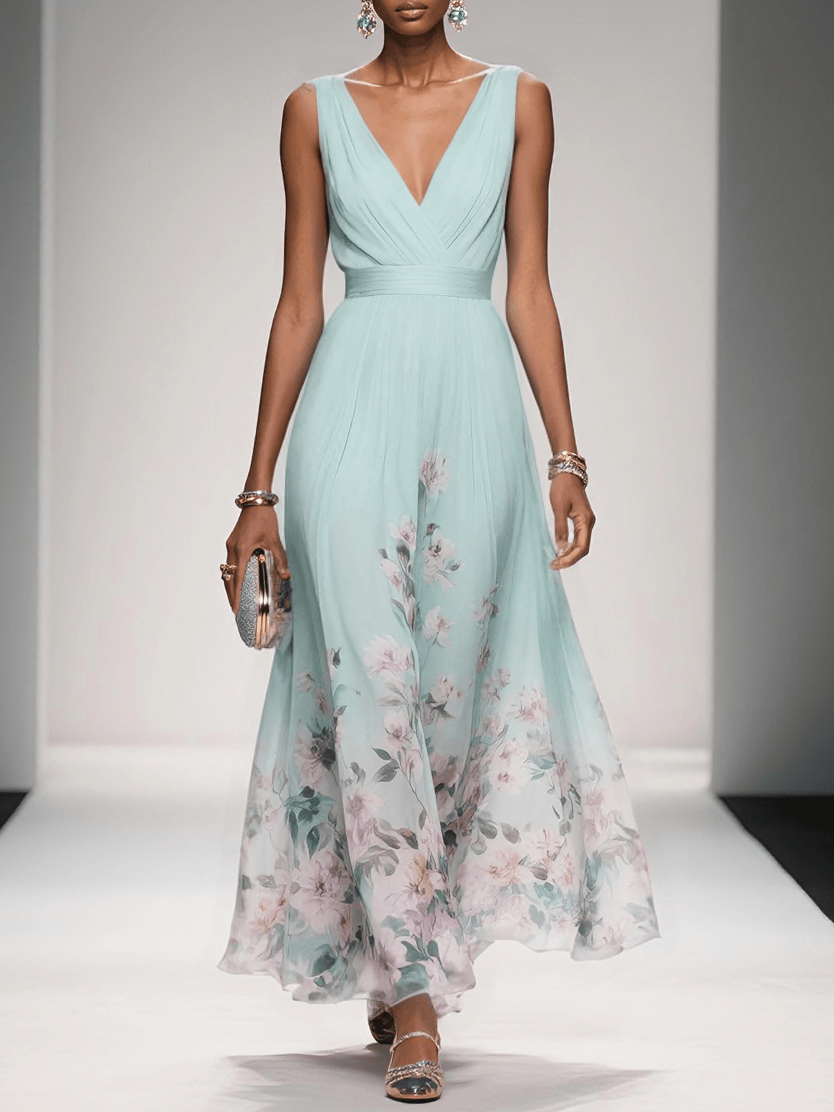 Susanne | Damen Florales Chiffon Sommer Maxikleid