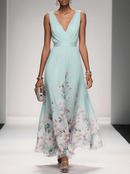 Susanne | Damen Florales Chiffon Sommer Maxikleid