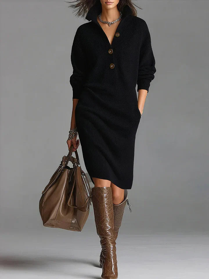Victoria | Damen Midikleid mit Knopfleiste und Rippstruktur