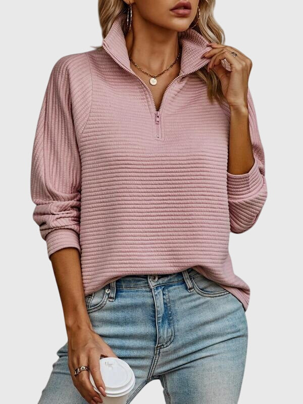 Emma | Damen Modischer Lockerer Reißverschluss-Pullover