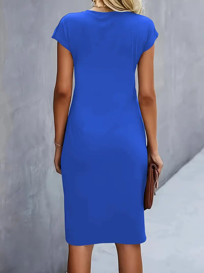 Claudia | Damen Midikleid mit kurzen Ärmeln und Raffung