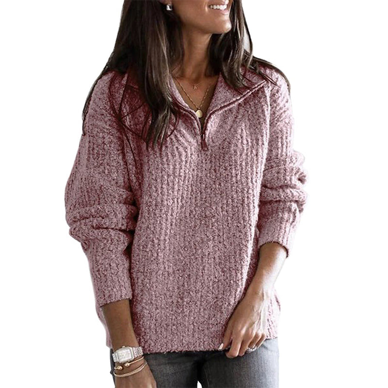 Veronika | Damen Winterpullover mit Halbreißverschluss und Struktur