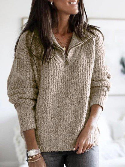 Veronika | Damen Winterpullover mit Halbreißverschluss und Struktur
