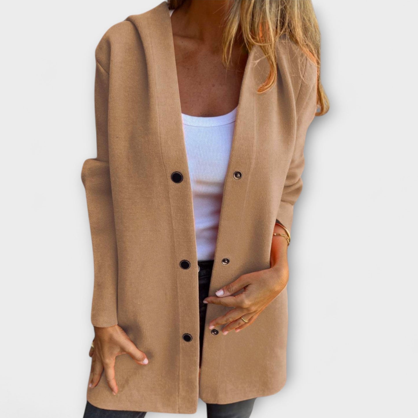 Sandra | Damen Lässige Kapuzenjacke mit Knopfleiste