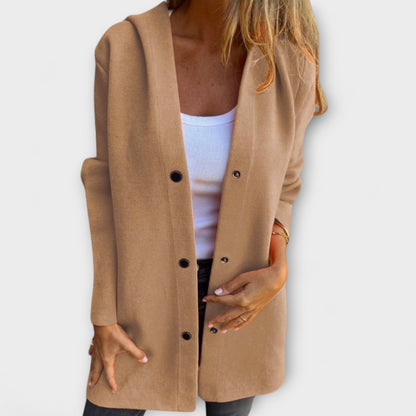 Sandra | Damen Lässige Kapuzenjacke mit Knopfleiste