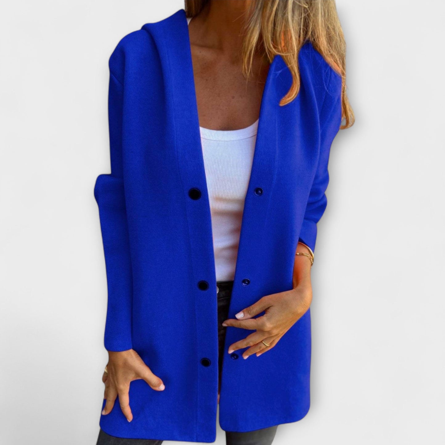 Sandra | Damen Lässige Kapuzenjacke mit Knopfleiste