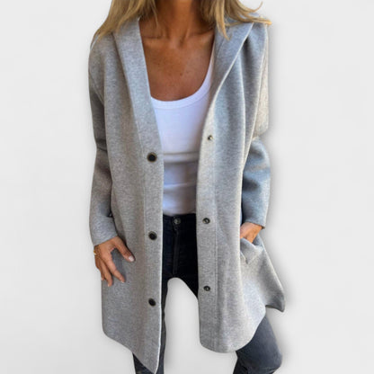 Sandra | Damen Lässige Kapuzenjacke mit Knopfleiste