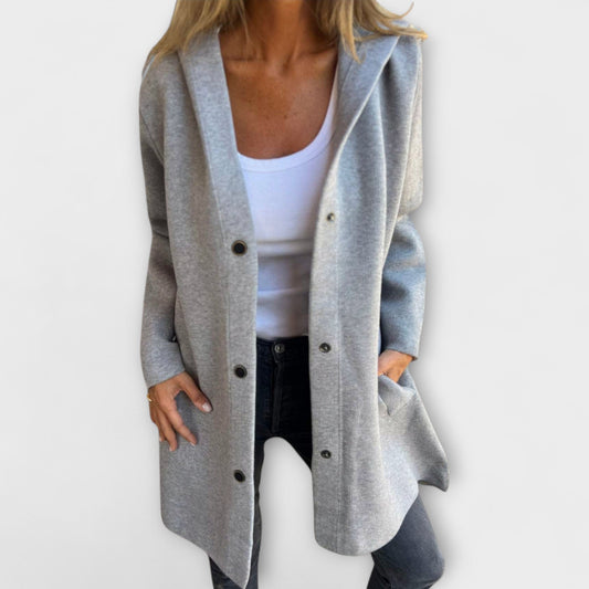 Sandra | Damen Lässige Kapuzenjacke mit Knopfleiste