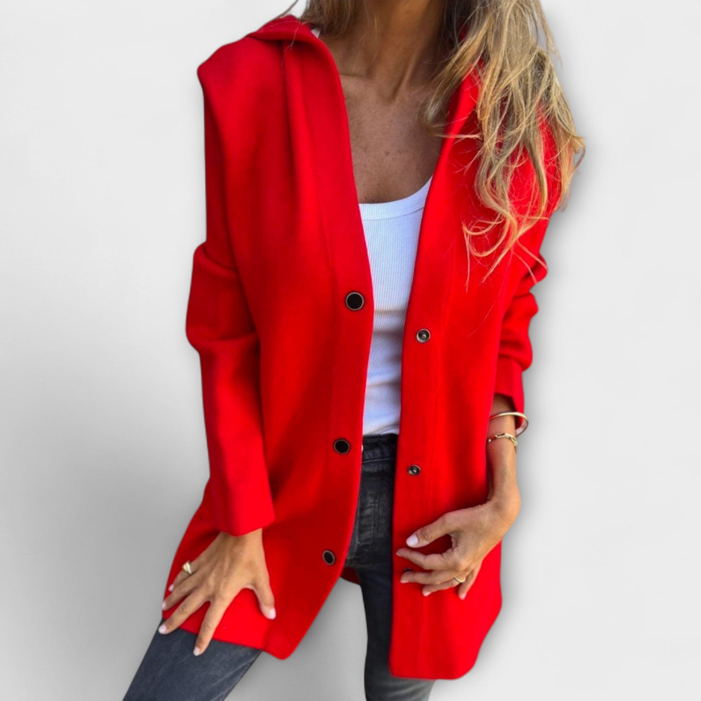 Sandra | Damen Lässige Kapuzenjacke mit Knopfleiste