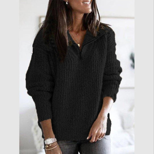 Veronika | Damen Winterpullover mit Halbreißverschluss und Struktur
