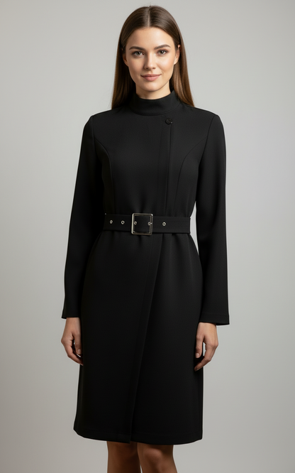 Petra | Damen Winter-Gürtel-Midikleid im Mantelstil
