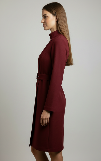 Petra | Damen Winter-Gürtel-Midikleid im Mantelstil