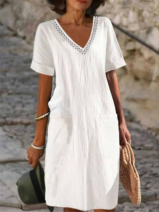 Stefanie | Damen Sommer Kleid mit V-Ausschnitt und Geradem Schnitt