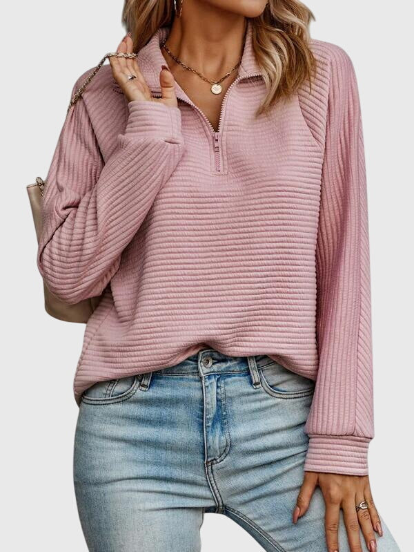 Emma | Damen Modischer Lockerer Reißverschluss-Pullover