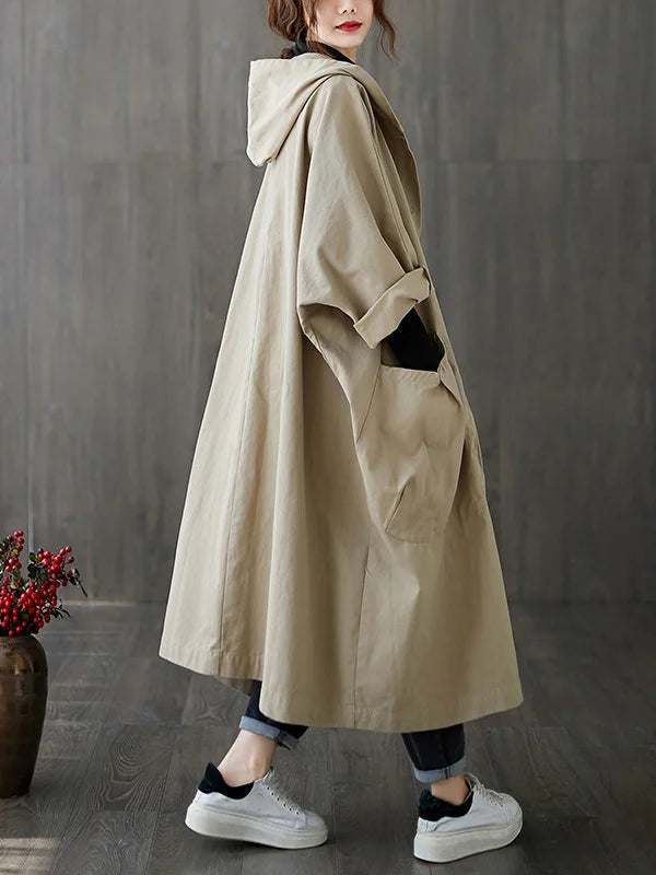 Julia | Oversized Langer Freizeitmantel mit Kapuze für Damen