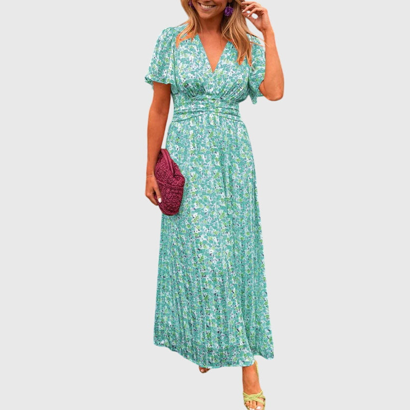 Leonie | Damen Maxikleid mit Blumenmuster und Kurzärmeln