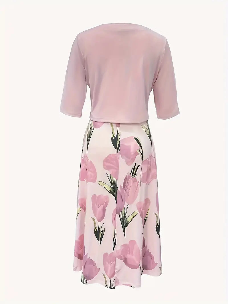 Bettina | Damen Zweiteiliges Midikleid mit Blumenmuster